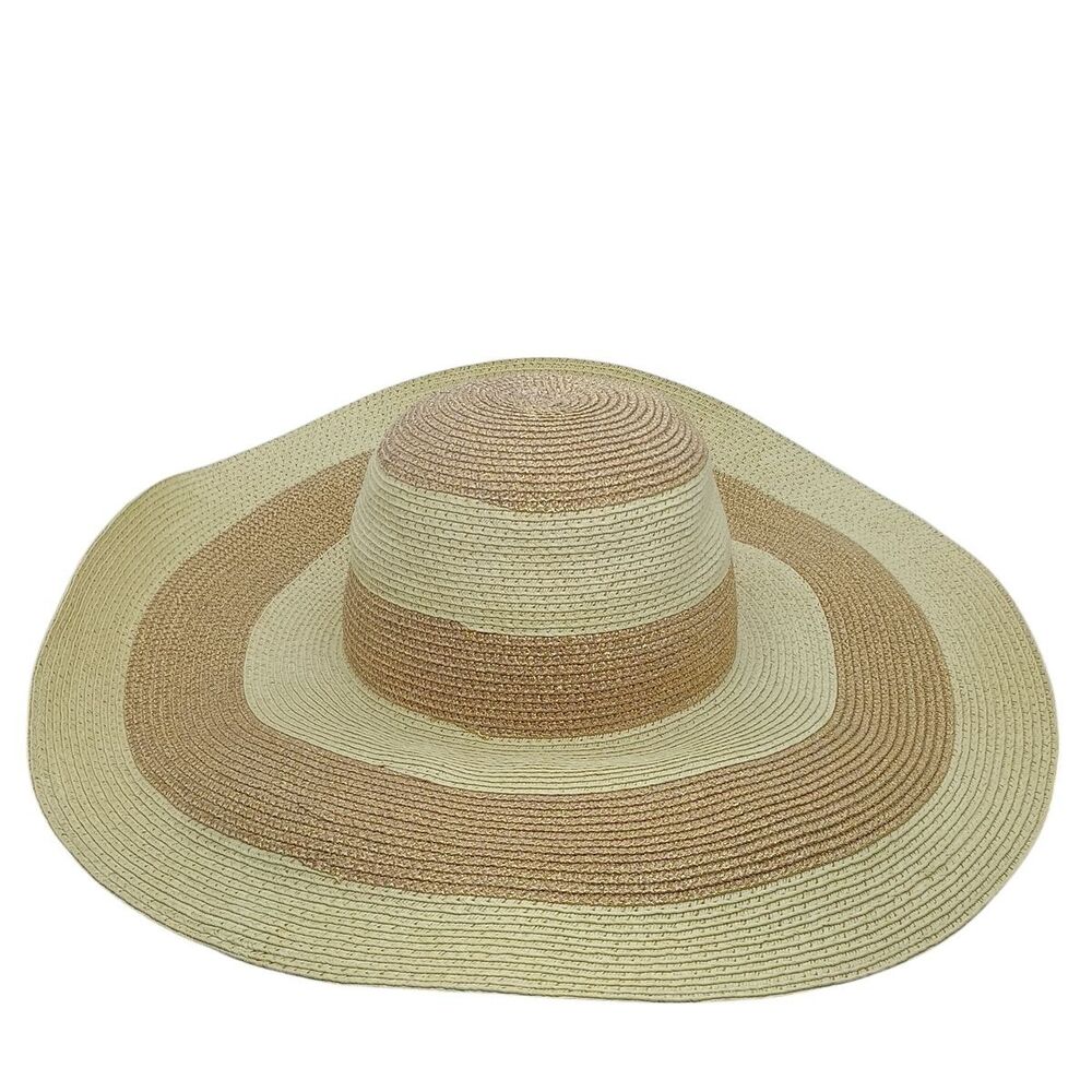 J.Crew Sun Hat Womens Size M/L Beige Gold Metallic Wide Brim Floppy Beach
